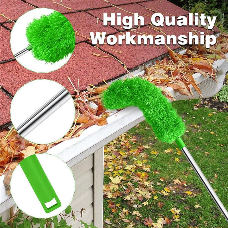 Gutter Cleaning Brush Roofing Tool with Telescopic Extendable Pole 8.2Ft Guard Cleaner Tool Easy Remove Leave, Green