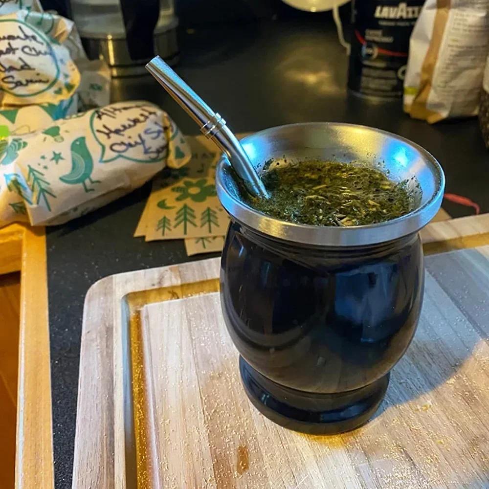 304 Stainless Steel Yerba Mate Cup Double Wall UPORS 8oz Argentine Yerba Mate Gourd With Bombillas and Cleaning Brush