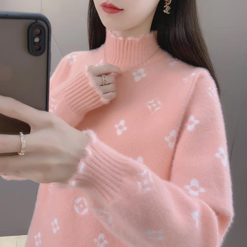 

Женский полуводолазный свитер из норкового бархата — стильный утолщенный базовый топ для осени/зимы 2024 года One Size розовый