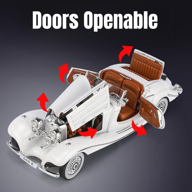 1/24 Mercedes-Benz 500K Classic Vintage Car Toy for Children Diecast Alloy Miniature Model Sound Light Collection Gift for Boys