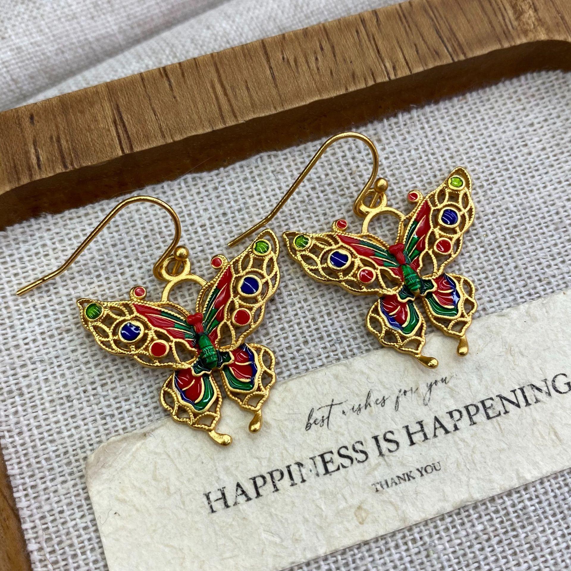 

Literature And Art Ethnic Style Enamel Butterfly Earrings Female Summer Niche Design Sense Mori Super Fairy Earrings