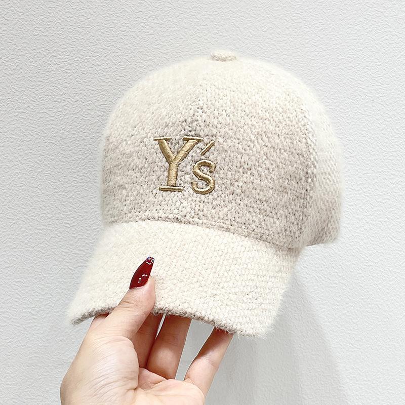 Casual and Versatile Lambswool Peaked Hat for Women, Winter Korean Fashion Trendy Embroidered Letter Baseball Cap