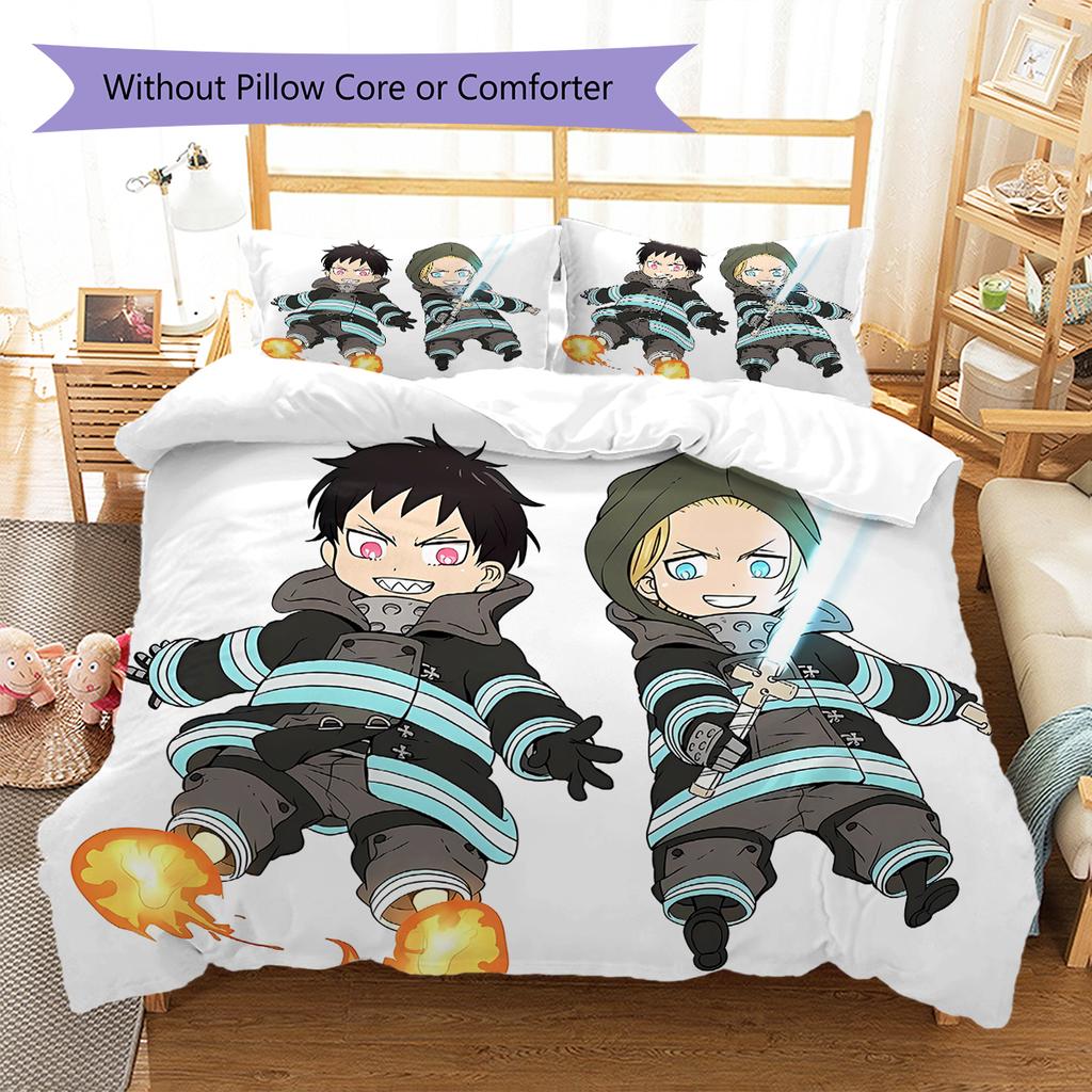 Fire Force Pattern Bedding,Quilt Set Quilt Cover Pillowcase Home Birthday Gift (1 * duvet cover + 2 * pillowcase, without core)