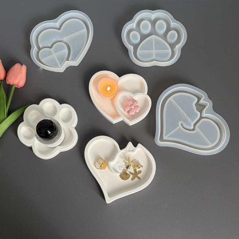Heart/Cats Paw Shape Silicone Plate Mold Holiday Crafting Moulds for Crafting Special Resin Home Decoration Items