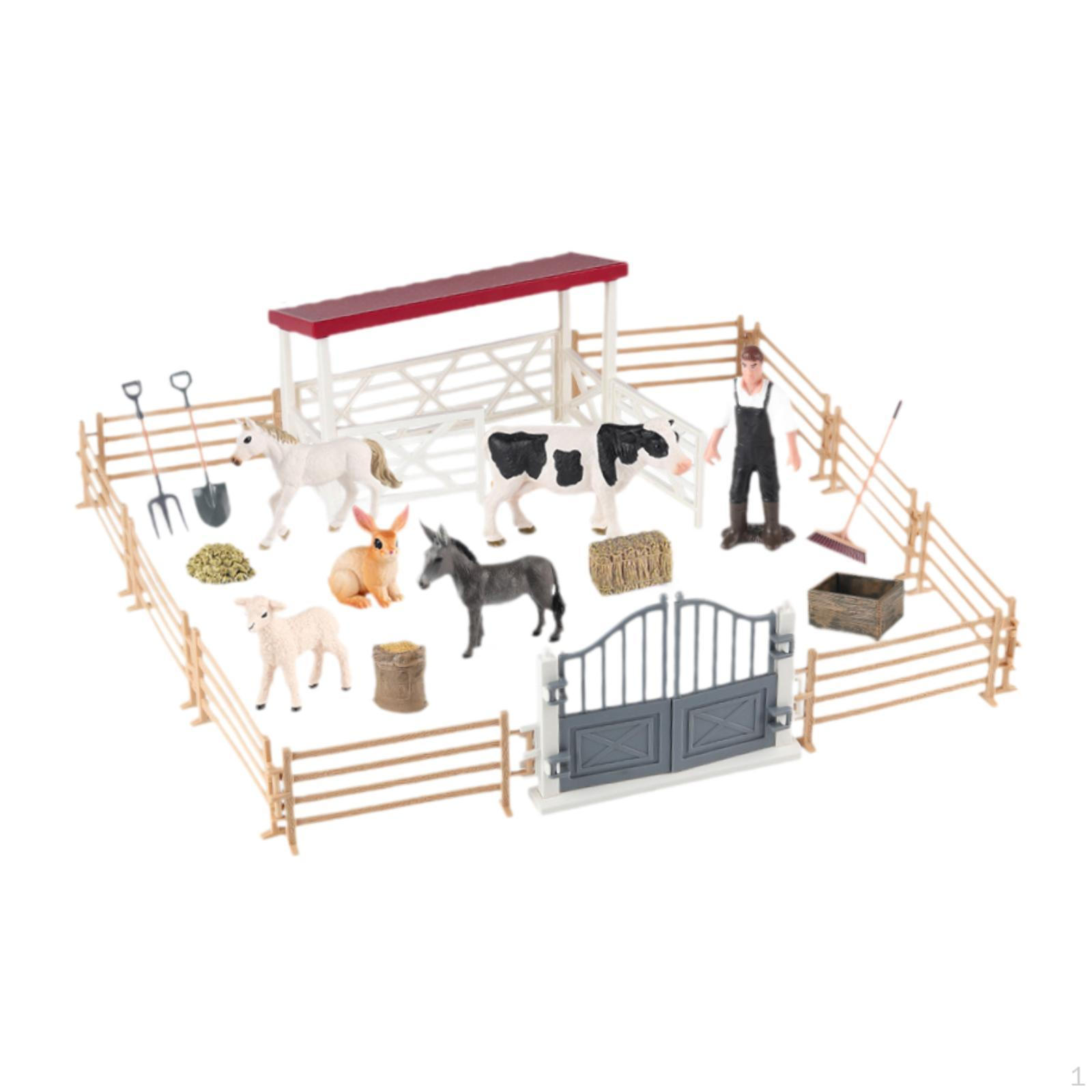 

Farm Animal Figures Toys Figurines Playset Hand Painted Learning Toy Set Includes Fences for 42.5cmx36cmx12.5cm