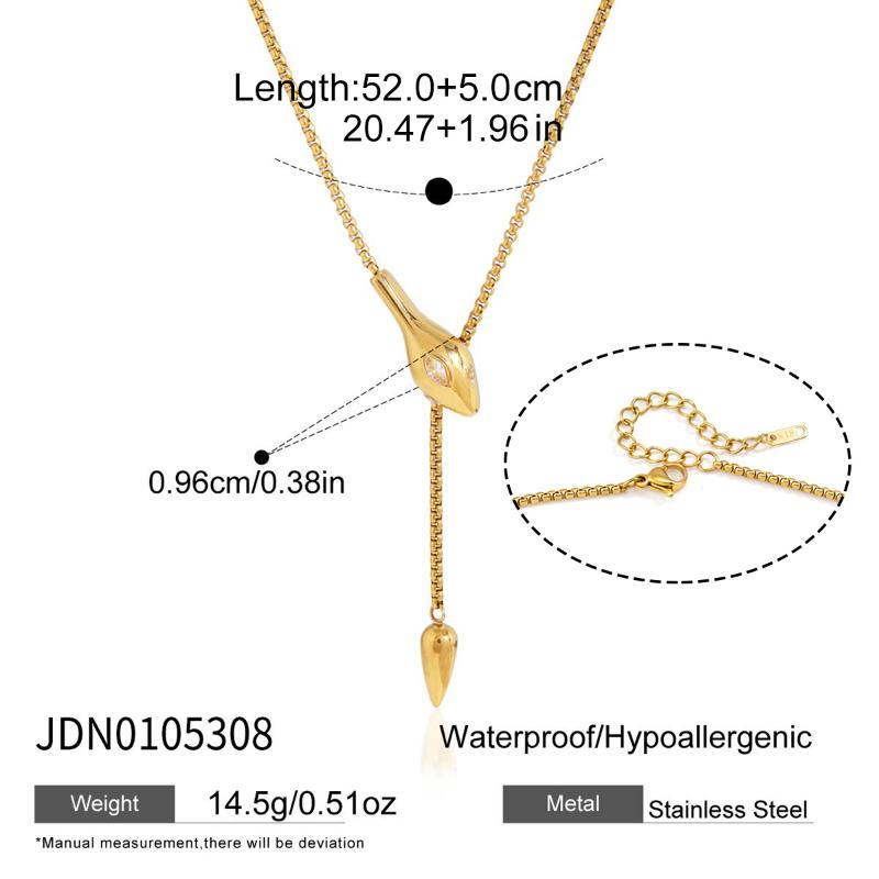 Luxury Snake Shape Zircon Adjustable Necklace For Women Gold Pvd Plated Stainless Steel Waterproof Jewelry