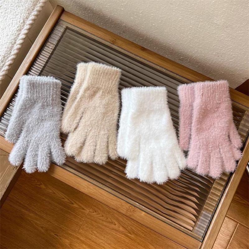 Winter Imitation Mink Velvet Five Finger Gloves Warm Cold-Proof Gloves Women Outdoors Cycling Solid Color Mittens
