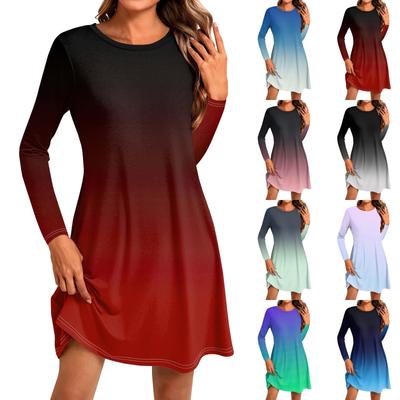 Robe décontractée à imprimé à la mode pour femmes, col rond, manches longues, poches latérales courtes