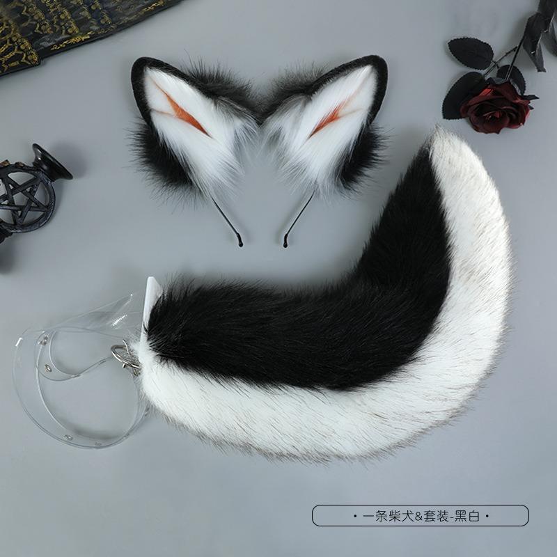 Simulated Animal Ear Tail Set Cosplay Props Party Dress Up Headgear Hair Accessories Shiba Inu Simulated Animal Ear Headband