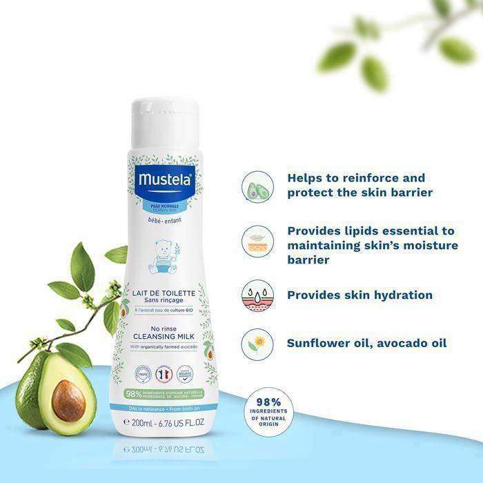 Lait de Toilette - Mustela - Sans Rinçage - 200ml - Hypoallergénique - Bébé