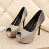 Platform Heels Wedding Shoes Women Pumps 2025 Peep Toe Dress Nightclub Thin High Heels Sequined Cloth Ladies Shoes