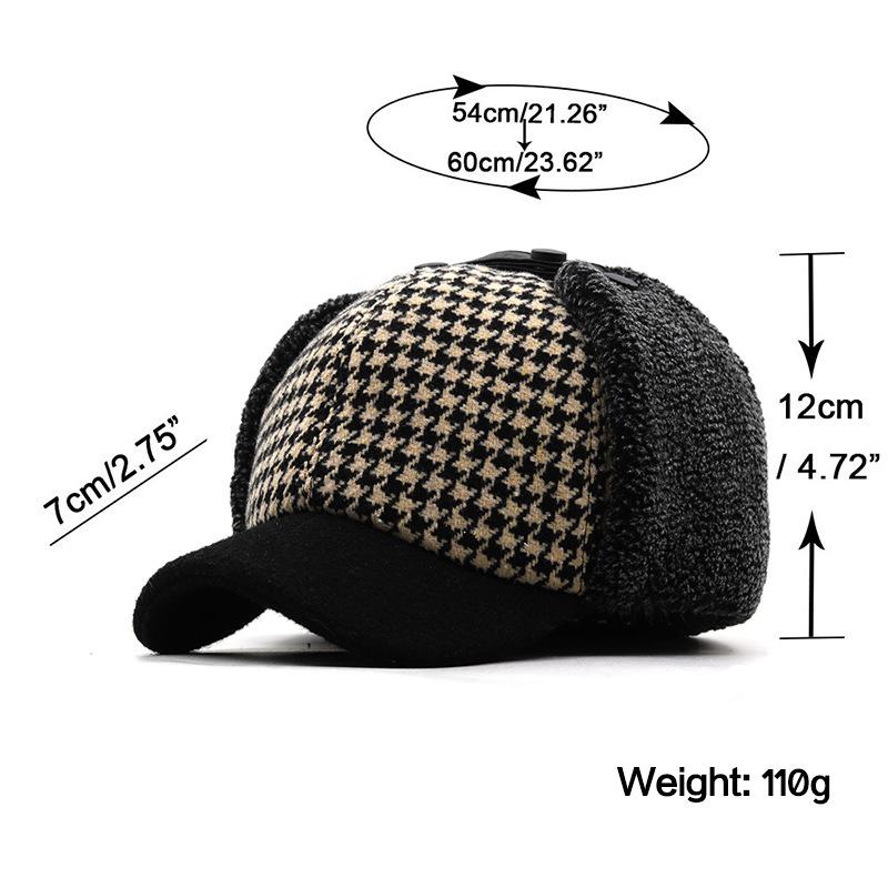 Peaked Cap Women's Autumn and Winter Outdoor Warm Baseball Cap Men's Fleece Thickened Plaid Ear Protector Cotton Hat Tide