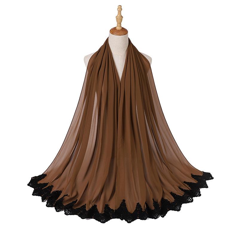 

New Pearl Chiffon Malaysia Fashion Black Lace Scarves Muslim Shawl Plain Soft Turban Head Wraps Headband 70x175cm
