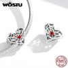 WOSTU Retro Spider Web Pattern Hollow Heart 925 Sterling Silver Charm Beads Fit Bracelet Bangle Fine Jewelry