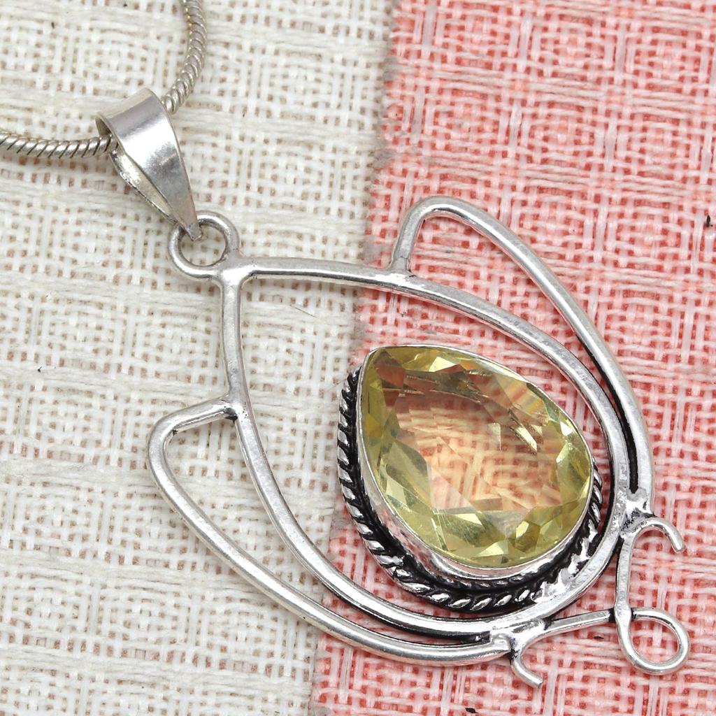 Lemon Topaz Gemstone Mother's Day Jewelry Pendant Earring Set