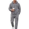 Solid Fleece Lined Drawstring Hooded Top And Long Pants Two Piece Casual Mens Set