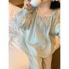 Women's Pajamas Autumn Spring Long Sleeve Soft Sleepwear Set Grid Cartoon Pyjama Woman Home Nightwear Set Cardigan