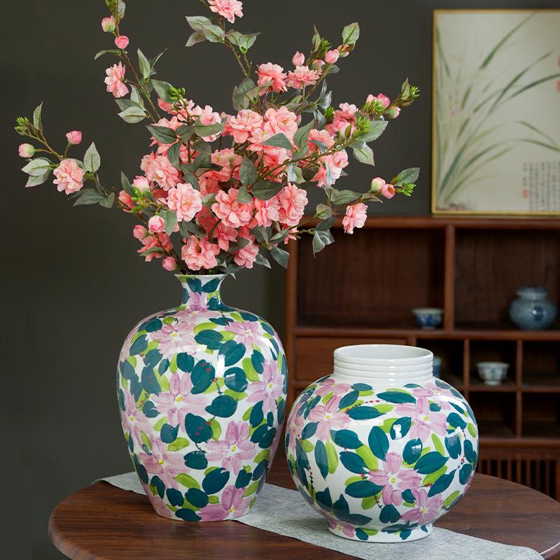 Ceramic Vase Hand-painted Flowers Handmade Porcelain Jar Flower Vase Ceramic Handicrafts Flower Arrangement Flowerpot