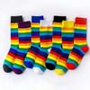 Unisex Casual Elasticity Sweat Sports Long Sock Retro Harajuku Cotton Socks Rainbow Striped