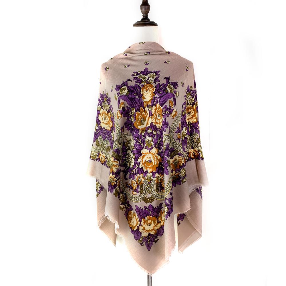 130*130Cm Breathable Thin Russian National Square Scarf Women Luxury Floral Print Ethnic Shawl Bandana Foulard Femme Beach Stole
