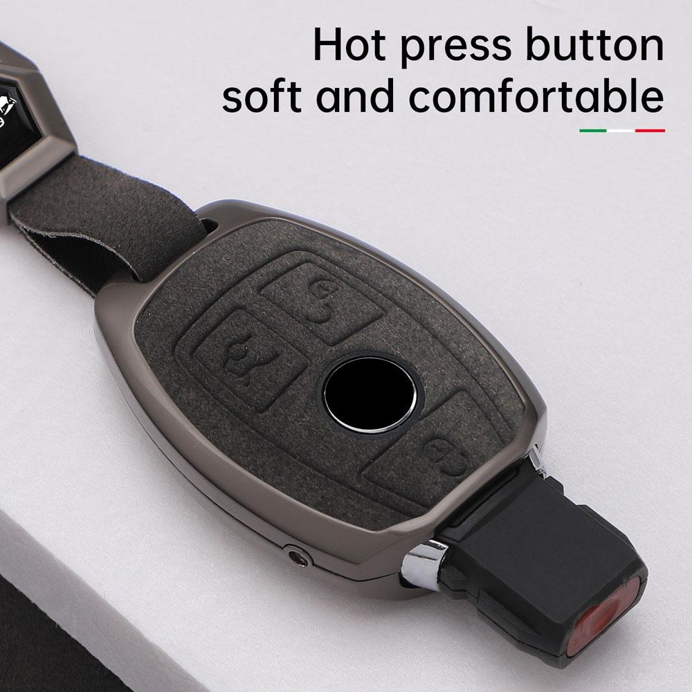 Zinc Alloy With Suede Leather Car Key Case Cover Bag For Mercedes Benz Nec Bga Type C E G S Class W204 W210 W118 W172 W212 W245