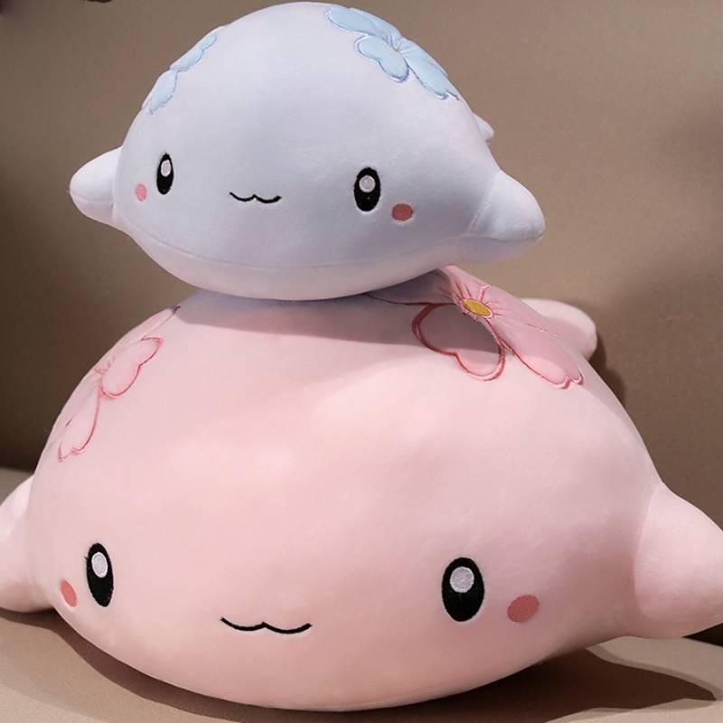 Adorable Pink And Blue Whale Plush Toy Soft Cuddly Stuffed Animal Pillow
