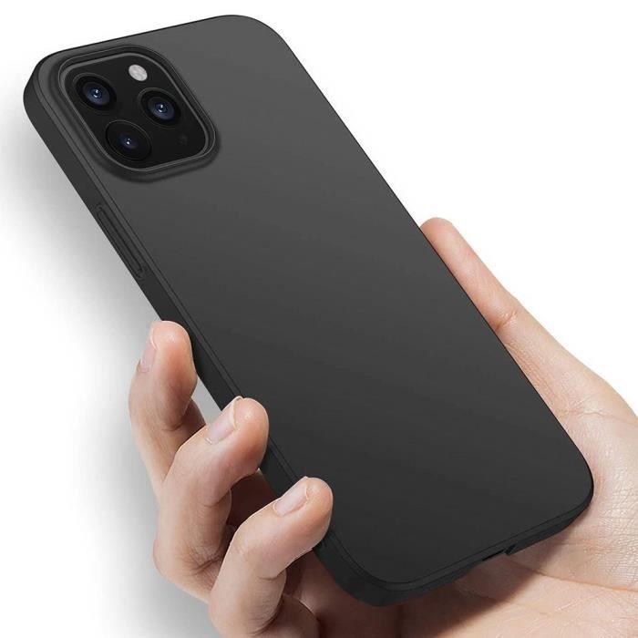 Coque pour iPhone 12 Pro Max - E.F.CONNECTION - Souple Silicone - Verre trempé - Protection anti-choc - Noir