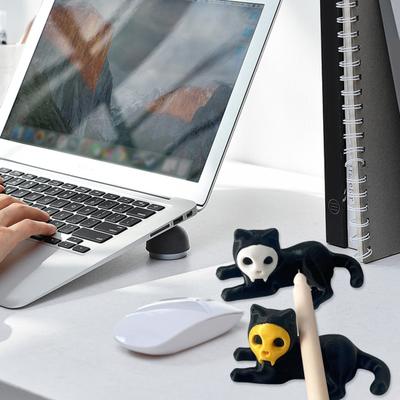 Cat Pen Holder 3D Printed Black Cat Ornament Cat Figurine with Detachable Skull Mask