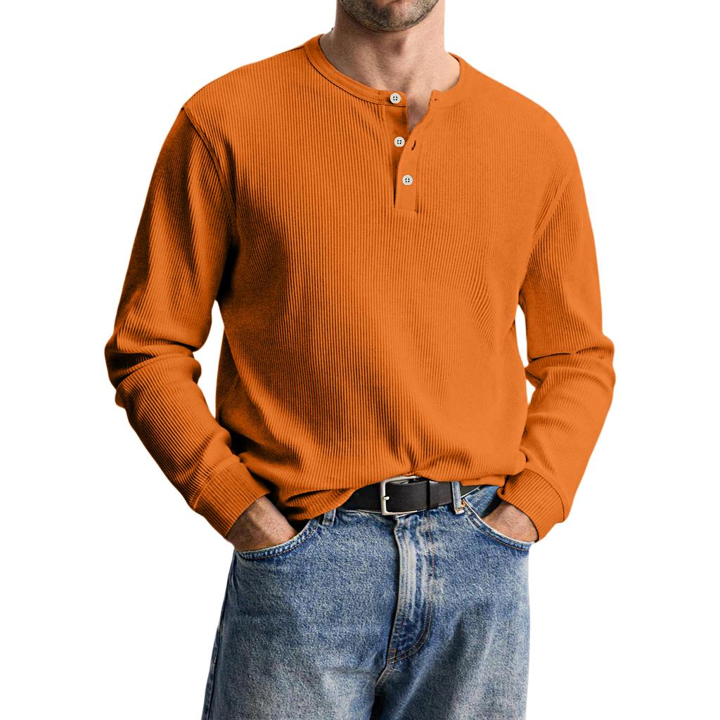 Men's Casual Knit Button-Up Long-Sleeve Shirt