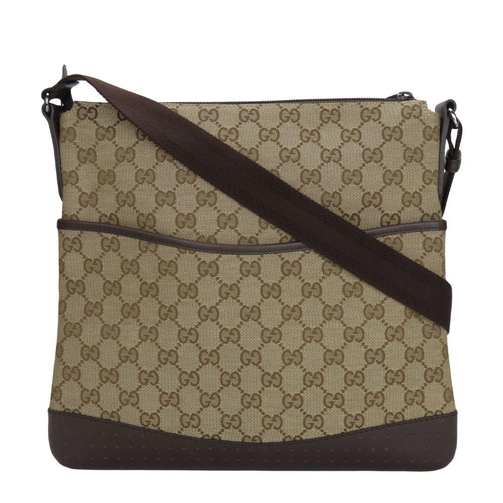 Used GUCCI Shoulder Bag 145857 GG canvas/leather beige Dark brown