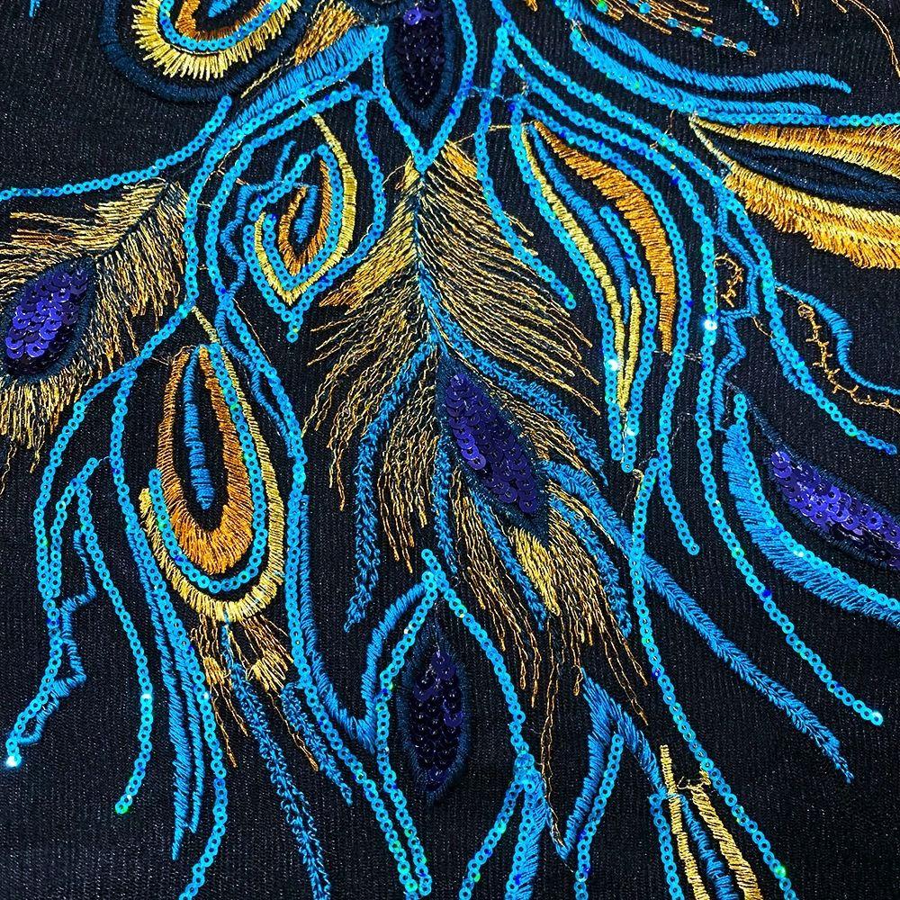 Blue Embroidered Floral Patches Sequin Embroidery Lace Appliques Clothing Applique  Stage Costumes