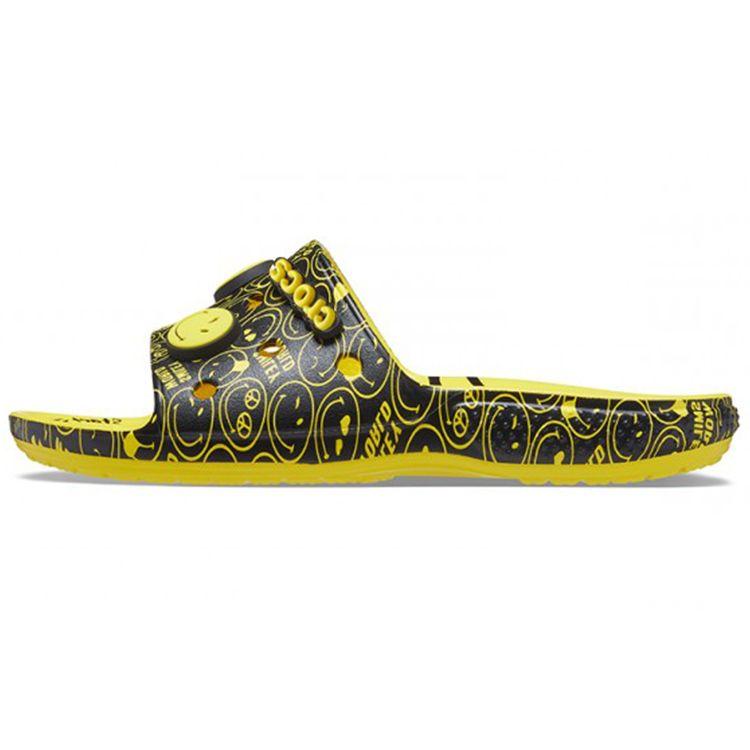 Crocs Smiley X Classic Collaboration Full Print Smiley Face Color Block Trendy Sports Clogs Unisex Clogs Yellow Black 207123-7B3