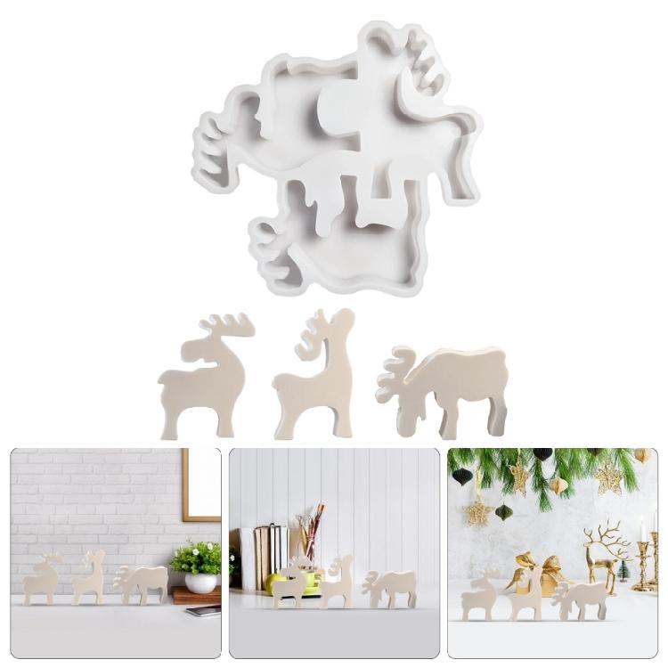 3-in-1 Elk Resin Molds Plaster Silicone Molds for Epoxy Resin, Candle Soap Making, Fondant Chocolate Silicone Molds