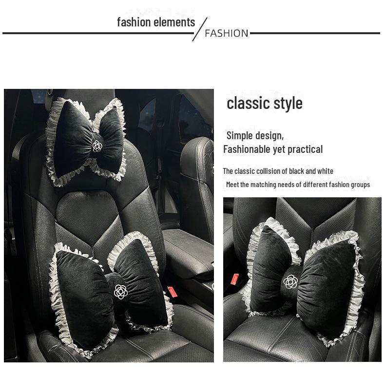 Summer Car Headrest Ventilated Comfortable Neck Pillow with Red Lace Camellia Design and Waist Support