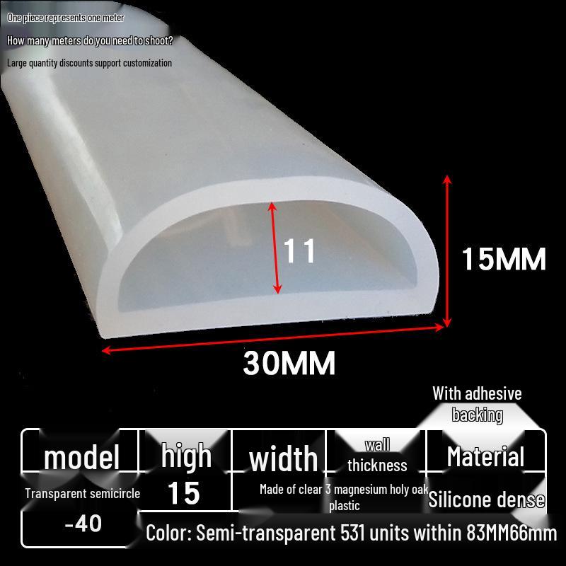 D-shaped High-Temperature Silicone Seal, Semi-Circular Hollow Strip, Self-Adhesive Solid, Odorless Transparent.