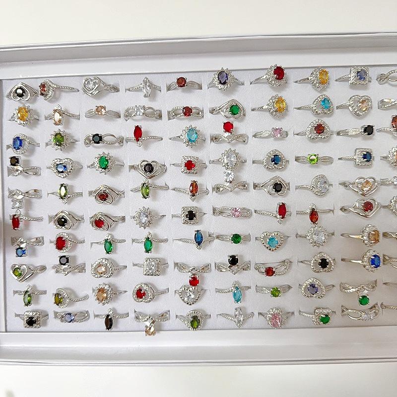10Pcs Fashion trend four-claw zirconia ring, women's colored alloy ring, retro crystal ring