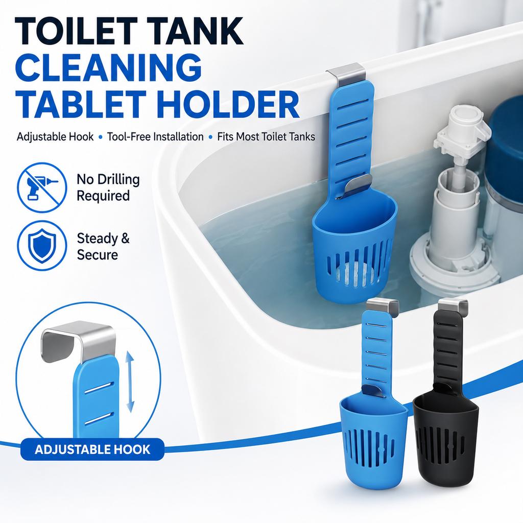 Hanging Toilet Tank Cleaning Tablet Holder Adjustable Silicone Basket with Metal Hook for Bathroom Toilet Bowl Cleaning