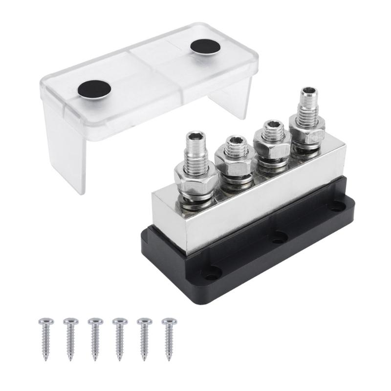 600A Power Distribution Block with Nickel Plated Copper Bus Bar and 4 Studs for Solar and Motorhomes Heavy Equipment Use