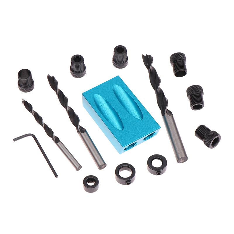 Woodworking Oblique Pocket Hole Locator Jig Kit 15 Degree Angle Drill Guide Set Hole Puncher Diy Carpentry Tools Drill Bits
