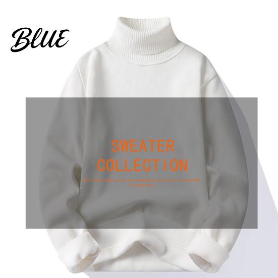 Solid Color Men Slim Fit Long Sleeve Winter Turtleneck Sweater Autumn Tight Plush Fleece Lining