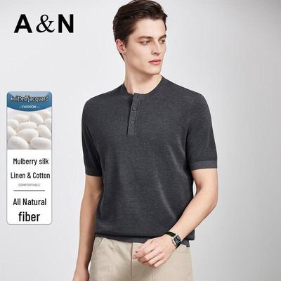 Antonio Men's Silk & Linen Jacquard Knit Short Sleeve T-Shirt