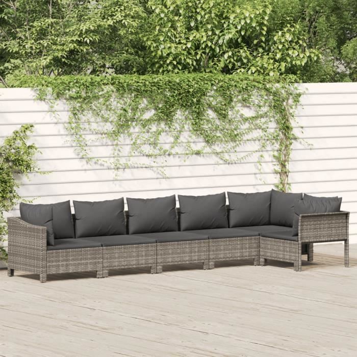 VidaXL Salon de jardin 6 pcs avec coussins Gris Résine tressée 3187276
