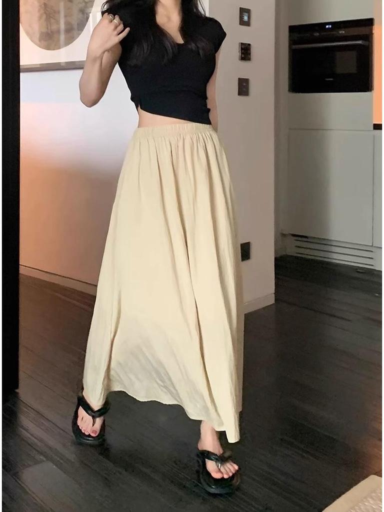 Retro Women's A-Line Midi Skirt - College Style, Versatile & Loose, Perfect for Summer