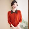 New Fashion Sweater Doll Collar Thin Mom Top Middle-aged Ladies Spring and Autumn Long Sleeve Knitting