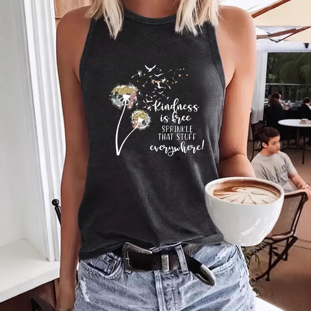 

American Style Dandelion Pattern Loose Women s Tank Top, In Stock Small