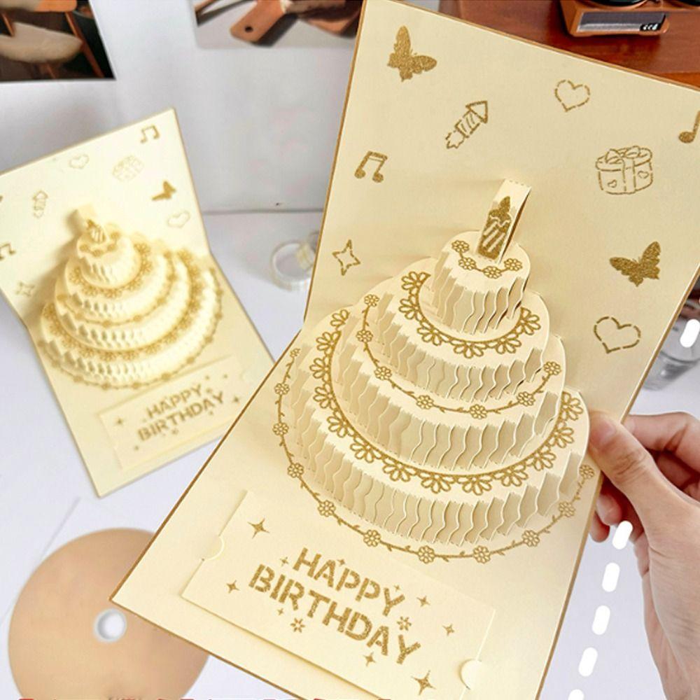 Folding Pop-Up Greeting Card Handmade Birthday Cake Card Happy Birthday Card  Birthday Party