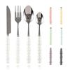 Set of 4 Ceramic Pearl Handle Cutlery Set Knife Fork Spoon Creative Cute Soup Spoon Western Food Steak Knife Spoon and Fork Set