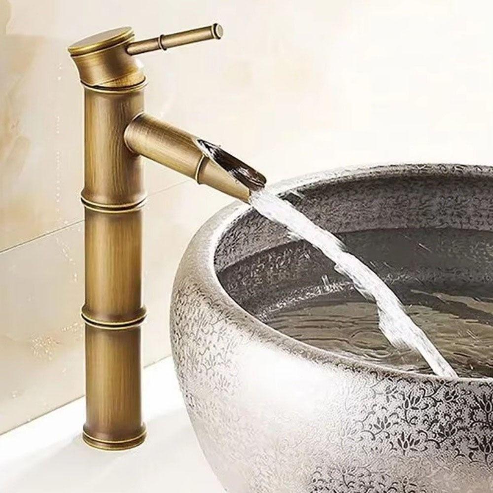 Single Handle Basin Faucet Deck Mounted Vanity Faucet Antique Bamboo Shape Faucet  Outdoor Garden
