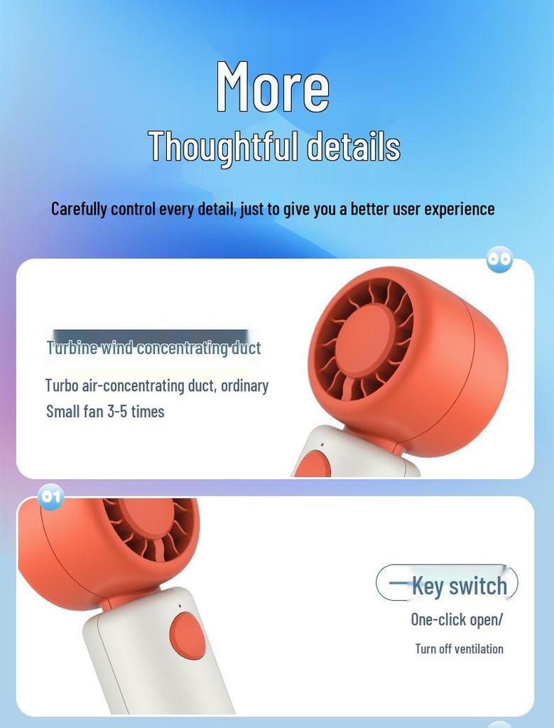 N11 Cute USB Rechargeable Portable Fan: Long-Lasting Battery, Strong Airflow, Handheld Outdoor Fan