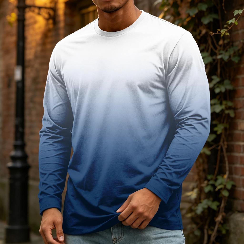 T-shirt da uomo a maniche lunghe con girocollo, top casual in cotone